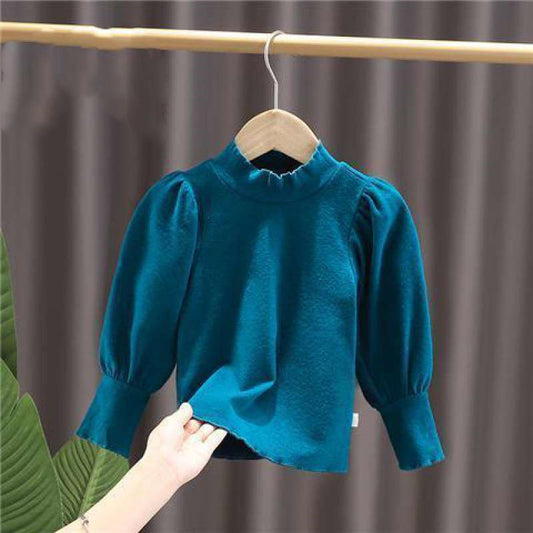 Girls' Stand Collar Long Sleeve Puff Sleeve Top