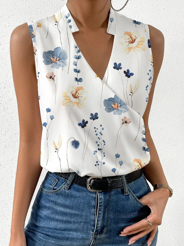 Summer Women's Printed V-Neck Blouse Shirt