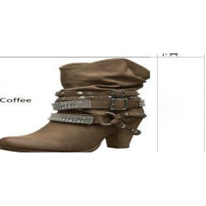 Boots Round Toe Block Heel Ankle Boots Chic Metal Accents