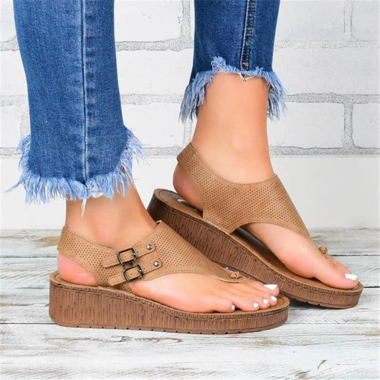 Women's Hollow Flat Heel Flip Flops Sandals