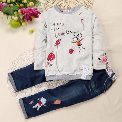 Girls' Outfit: Long Sleeve Floral Tee & Jeans