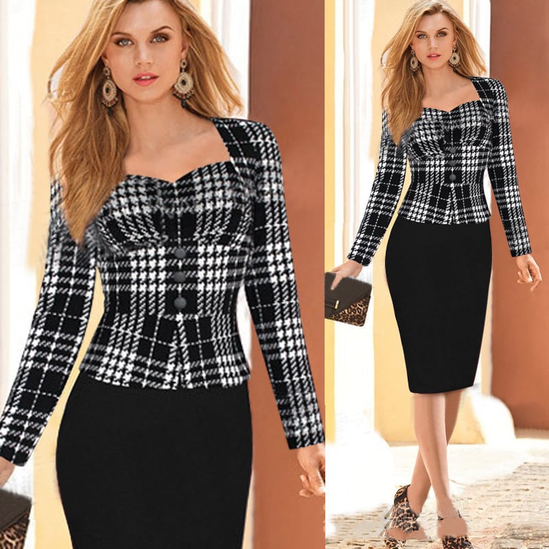 Houndstooth Two-Piece Slim Pencil Dress
