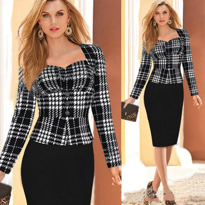 Houndstooth Two-Piece Slim Pencil Dress