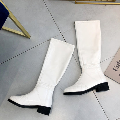 Fashionable Shiny Knight Boots with Chunky Heels