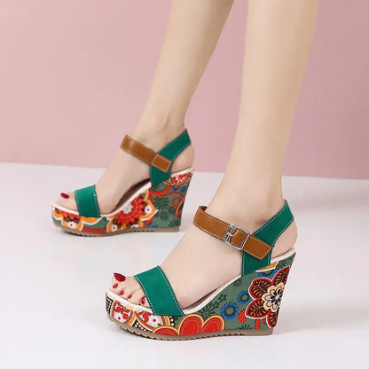 Embroidered High Wedge Platform Sandals for Women