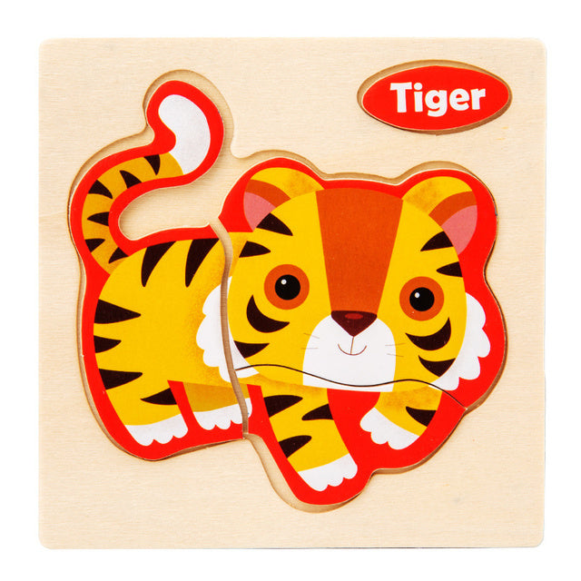3D Wooden Cartoon Animal Traffic Puzzle for Kids