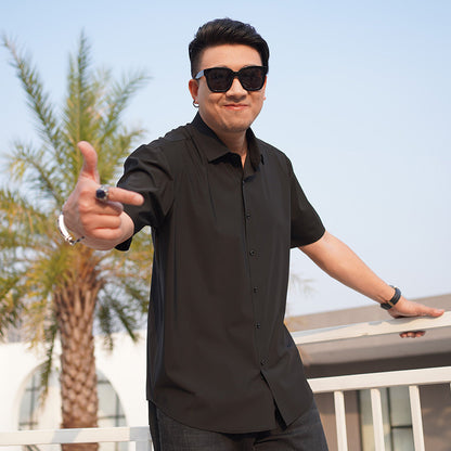 Plus Size Men's Short Sleeve Shirt in Ice Silk Fabric