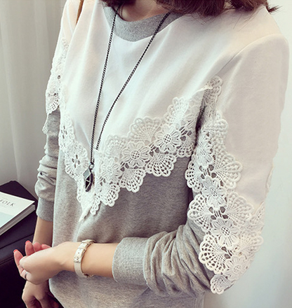 Plus Size Loose Long Sleeve Sweater with Lace Detail