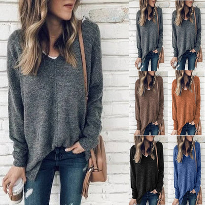 V-neck Plus Size Fleece Pullover Sweater for Women