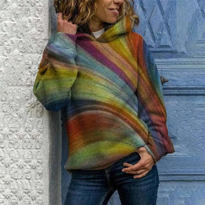 Hooded Long Sleeve Casual Digital Print Sweater for Women