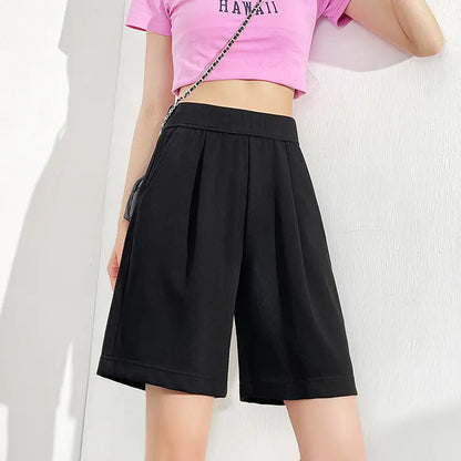 Plus Size Women's High Waist Wide Leg Sports Shorts - Trendy Attic Store01