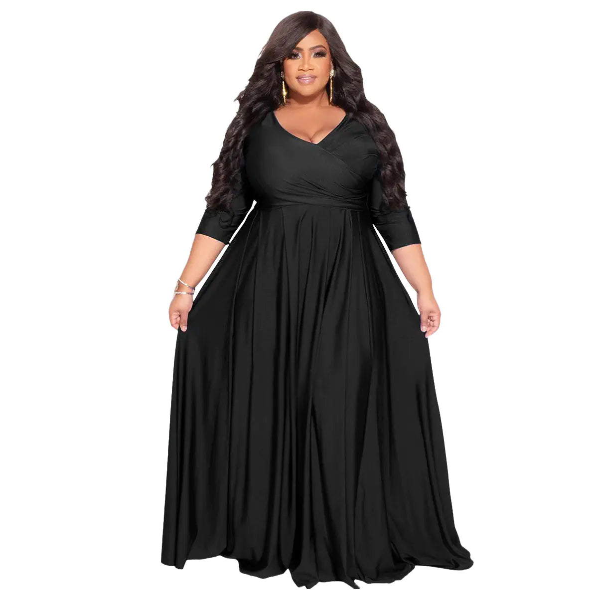 Plus Size V-Neck Elegant Wedding Dress Long Skirt