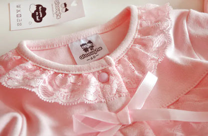 Cotton Baby Clothing Set for Girls - Pink Lace (3 Pieces)