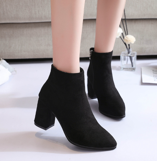 Black Martin Boots for Women with Thick Heels