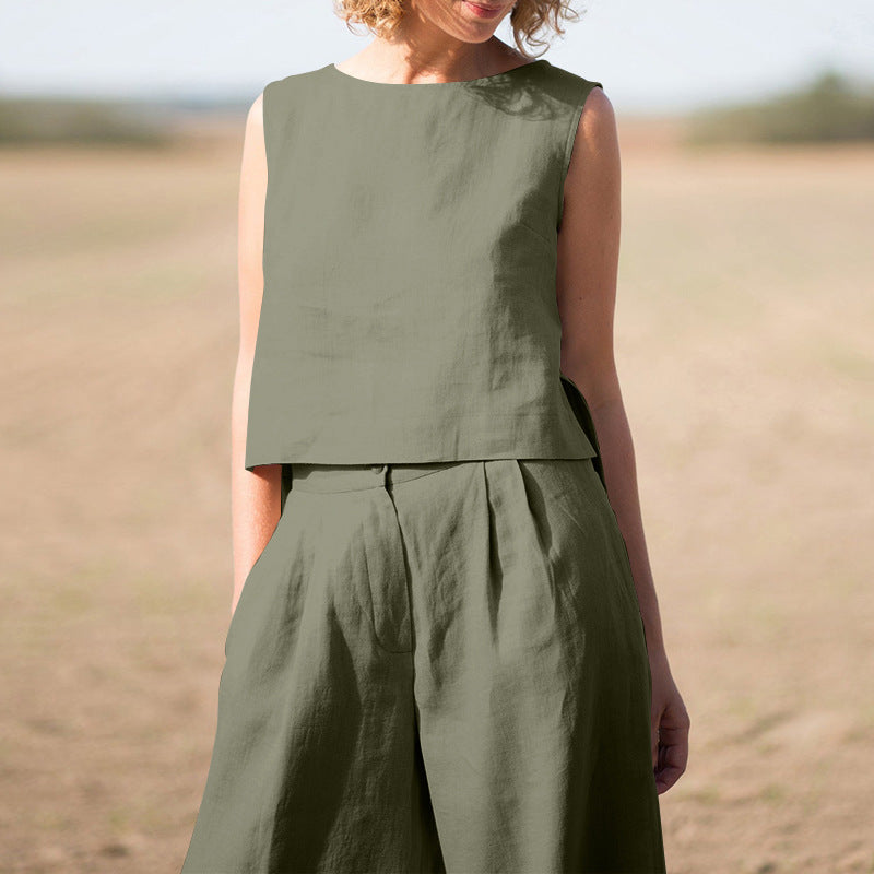 Vintage Cotton-Linen Plus Size Women's Set