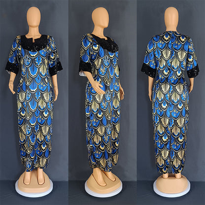 Plus Size Women's Long Satin Sequin Gown Dress
