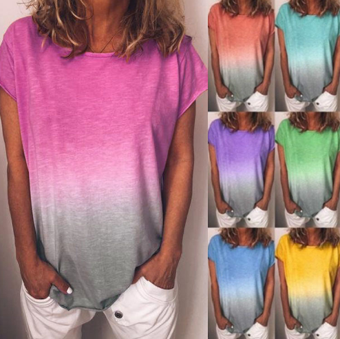 Color Gradient Fashion Printed Short Sleeve T-Shirt