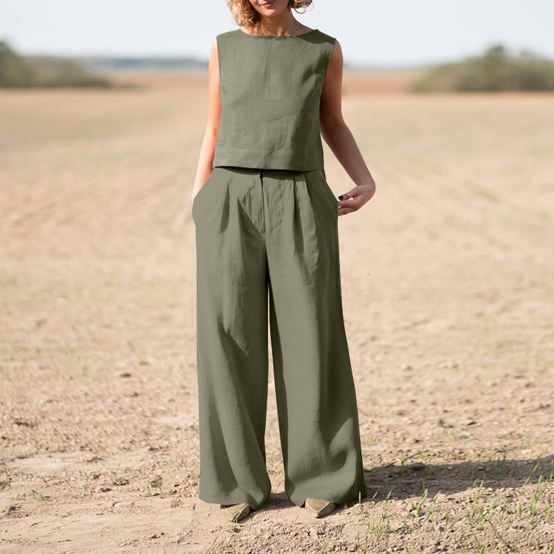 Vintage Cotton-Linen Plus Size Women's Set