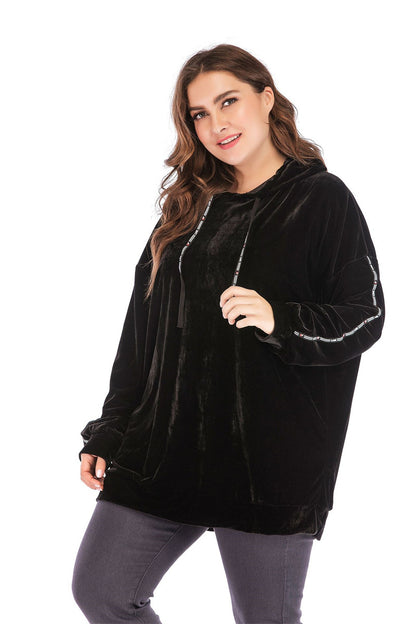 Plus Size Black Striped Hoodie  for Women