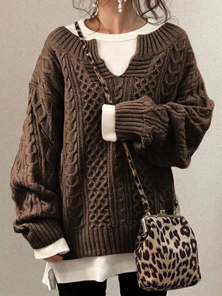 Chic Women's Knitted V-Neck Sweater for Autumn Winter