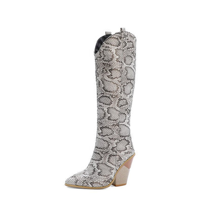 Snake Print High Rider Boots with Thick Heels