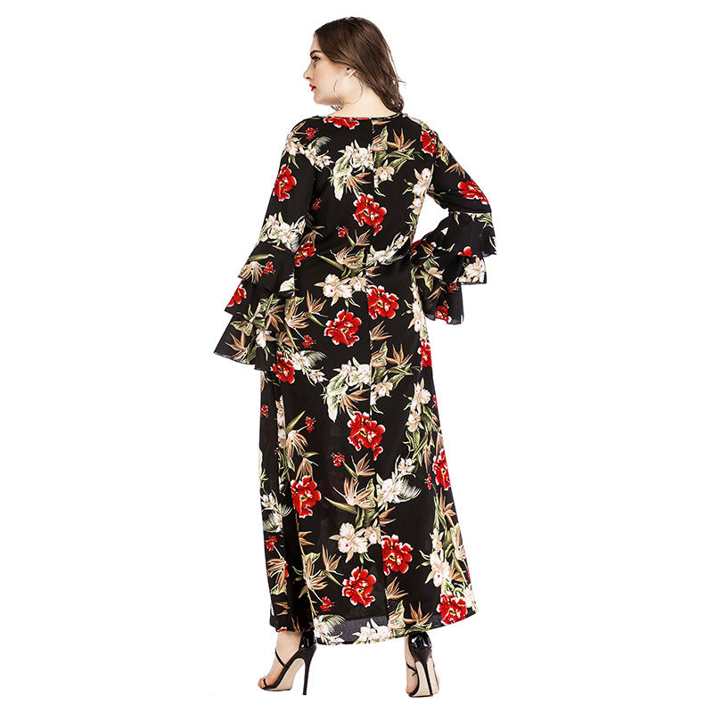 Plus Size Women's Dress with Ruffled Sleeves