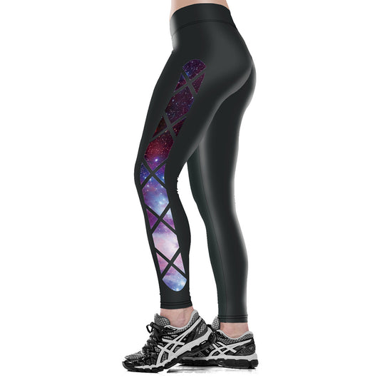 Purple Starry Sky High Waist Nine-Point Fitness Pants