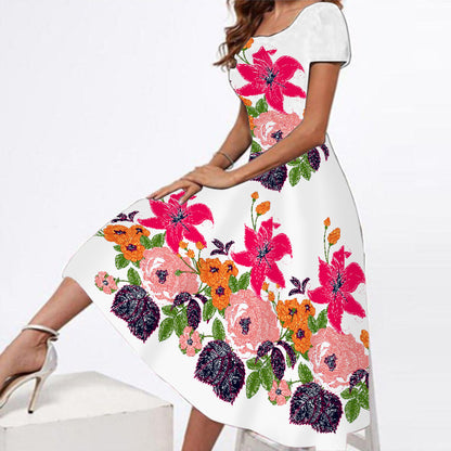 Women's Plus Size Floral Maxi Dress with Square Neck