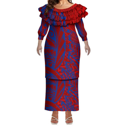 Plus Size Women Hawaiian Print Full Sleeve Long Dress