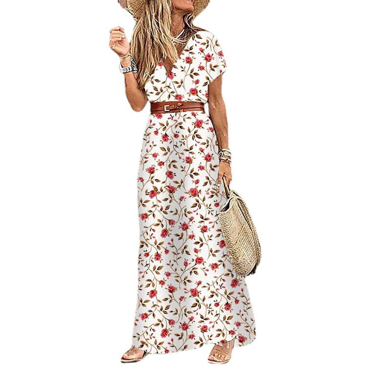 Bohemian V Neck Floral Dress for Ladies