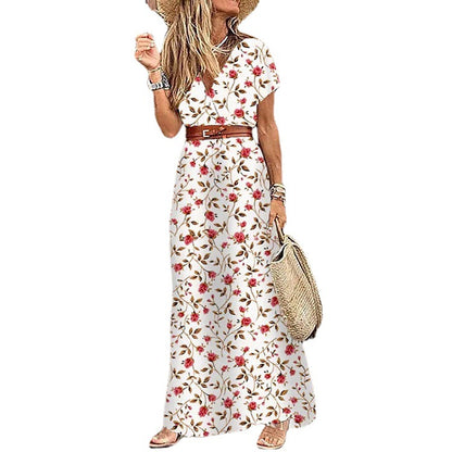Bohemian V Neck Floral Dress for Ladies