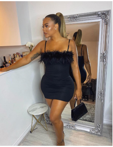 Plus Size Women's Feather Suspender Dress Gown