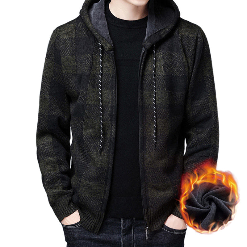 Warm Hooded Fleece Cardigan Knit Sweater Jacket