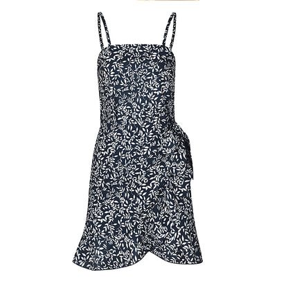 Leaf Print Cami Chiffon Dress - Irregular Short Skirt