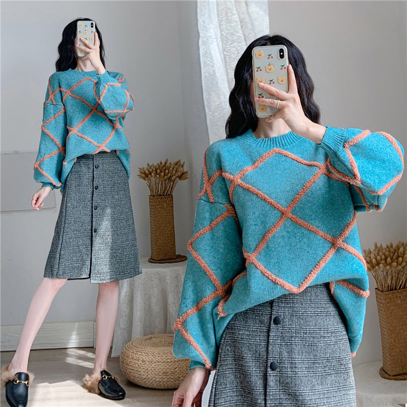 Plus Size Women's Fall/Winter Sweater Two-Piece Set