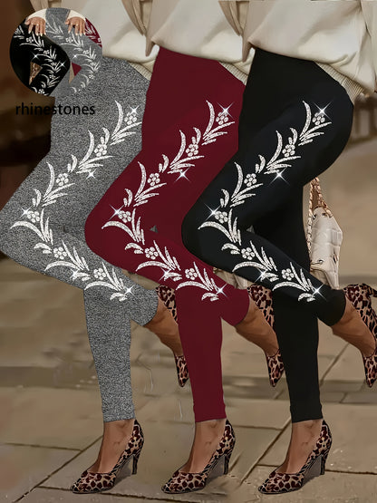 Plus Size Rhinestone Pattern Leggings