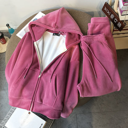 Korean Loose Plush Zipper Sweater Two-Piece Suit