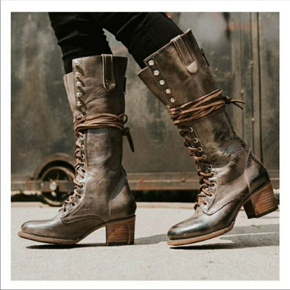 Women's Lace-up Boots with Thick Heels