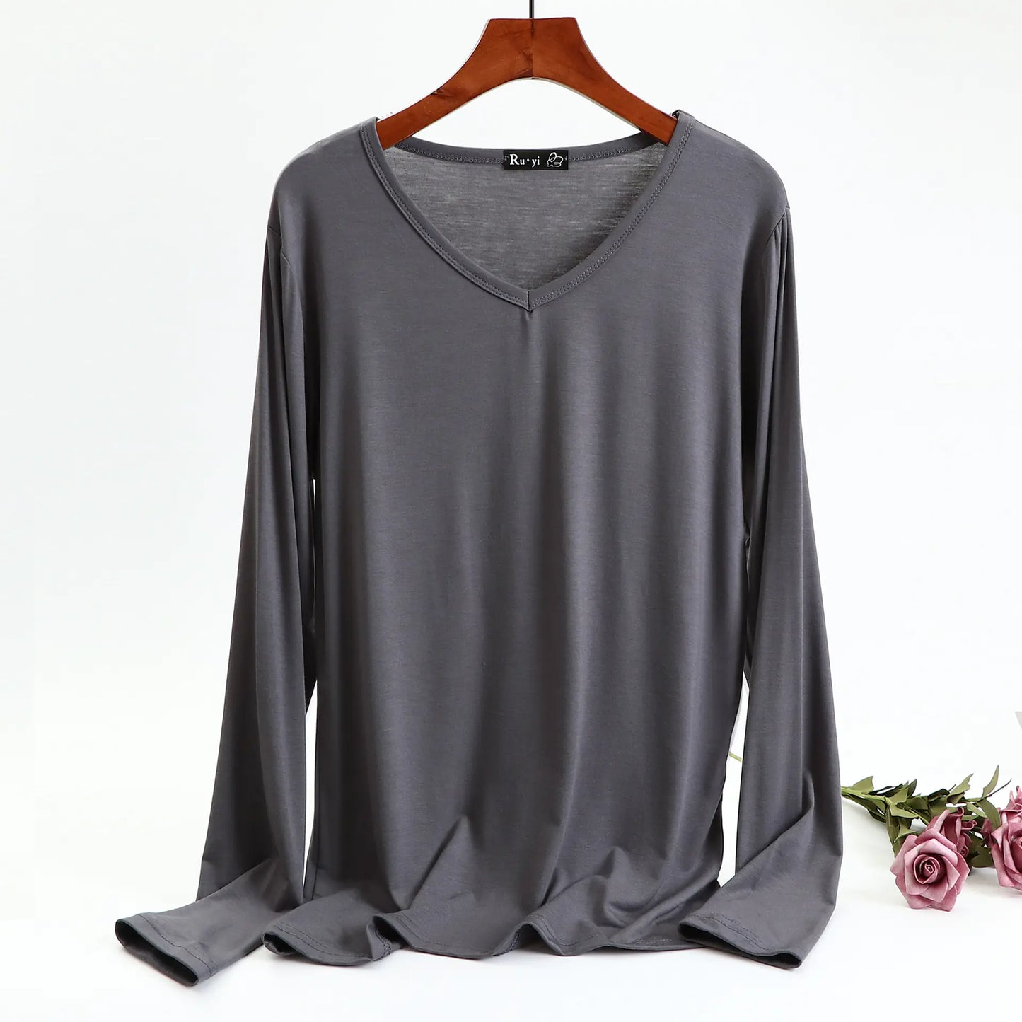 Plus Size Korean V-neck Long Sleeve Casual Top