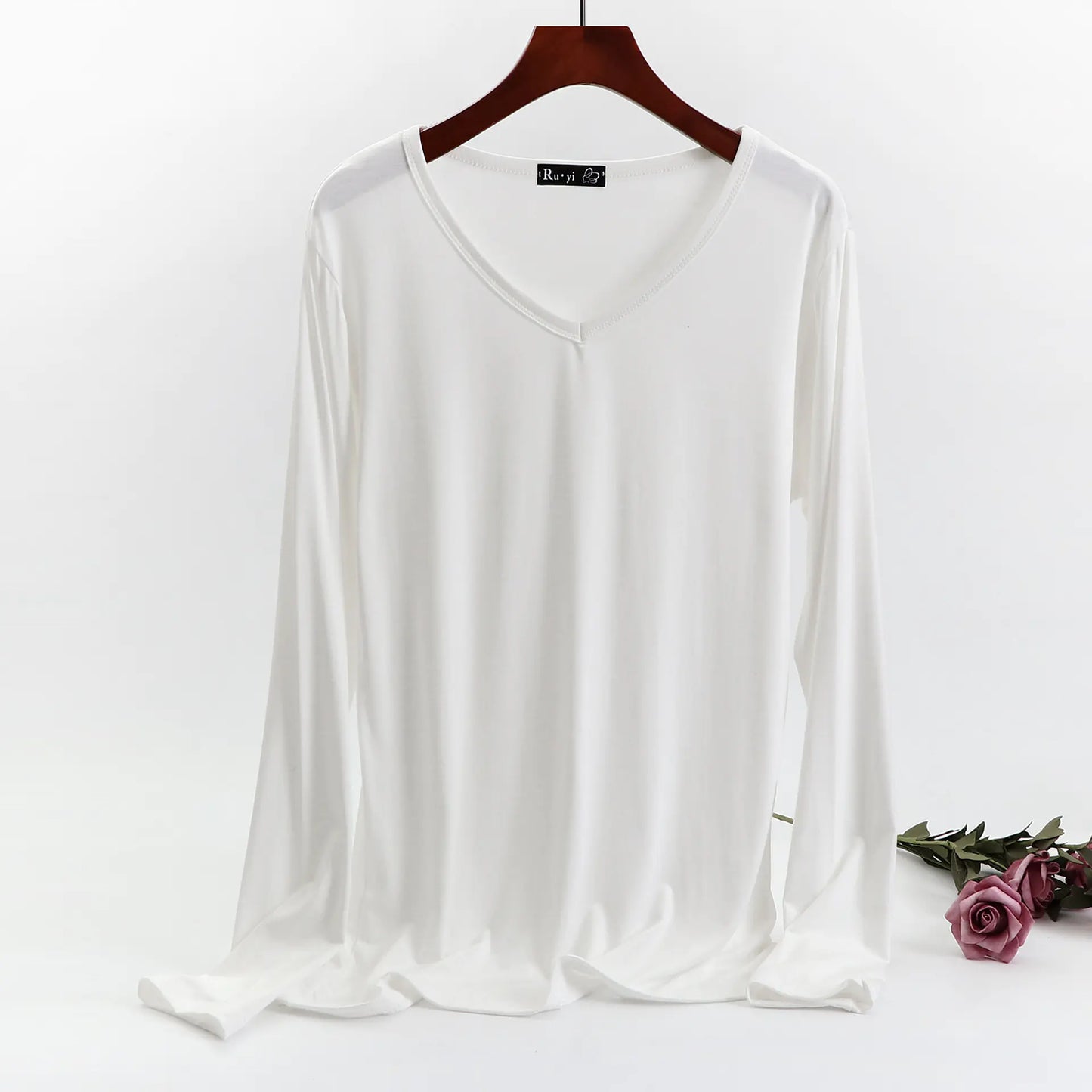 Plus Size Korean V-neck Long Sleeve Casual Top