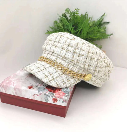 Vintage Navy Tweed Octagonal Hat for Women