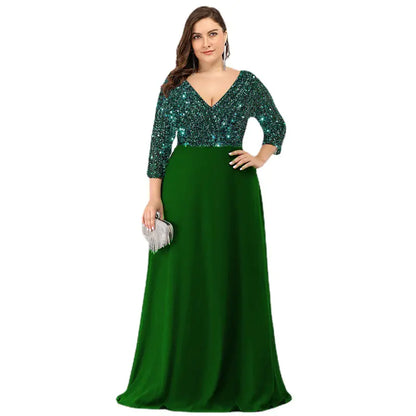 Plus Size Luxury Floor-Length Sequin Evening Dress