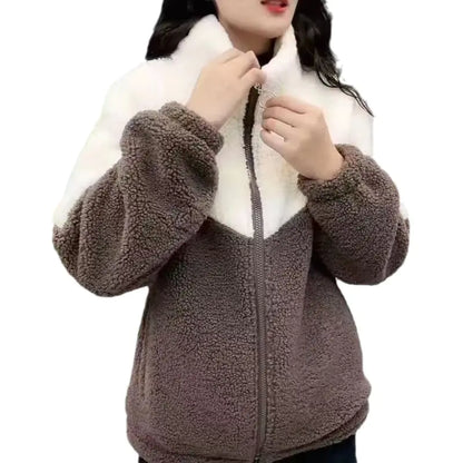 Stylish Women's Thick Color-Block Jacket for Autumn/Winter