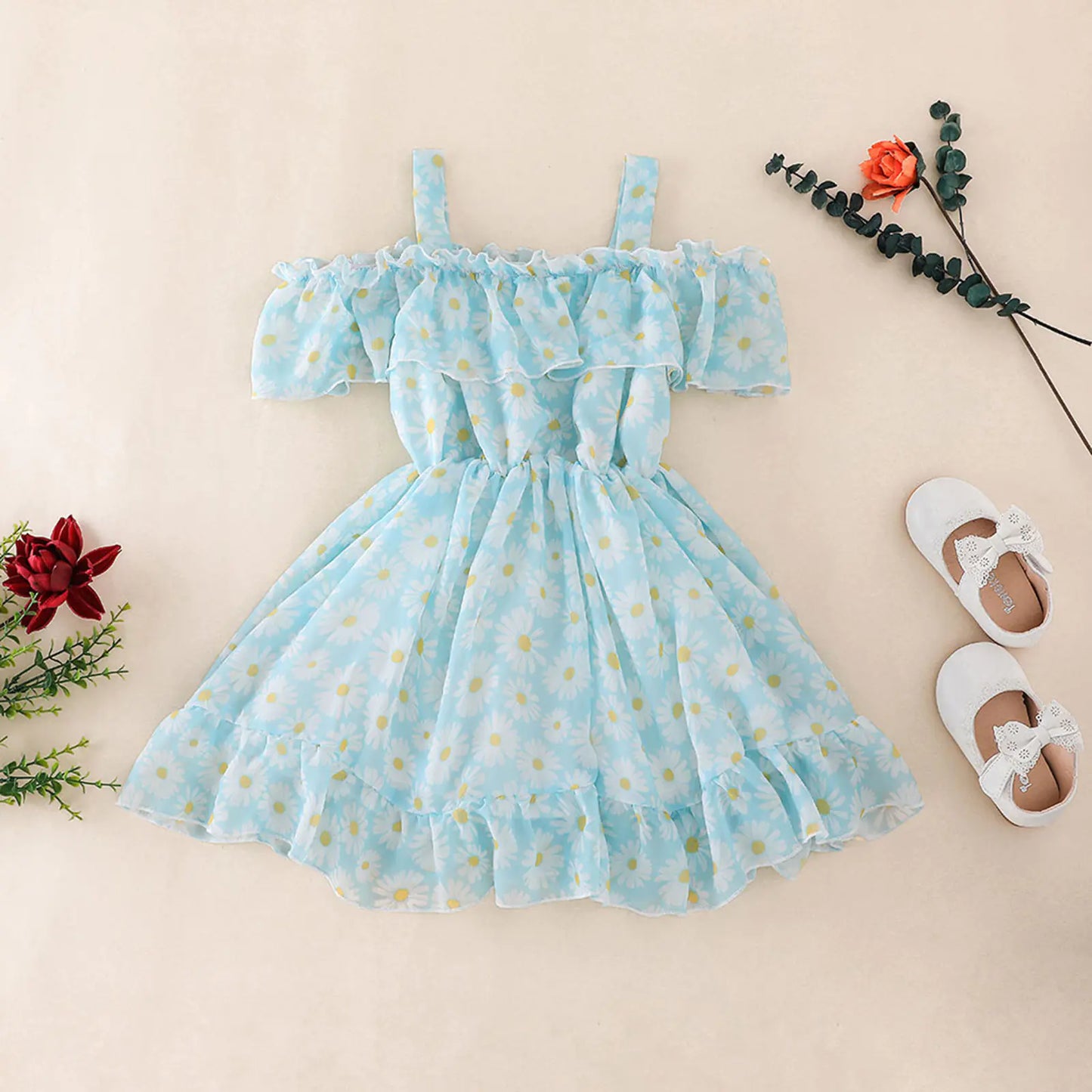 Floral Suspender Princess Dress for Summer Girls
