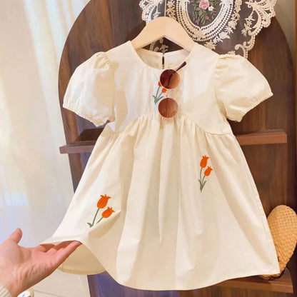 New Style Lace Short Sleeve Dress for Girls