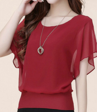 Plus Size Batwing Sleeve Chiffon Blouse for Women