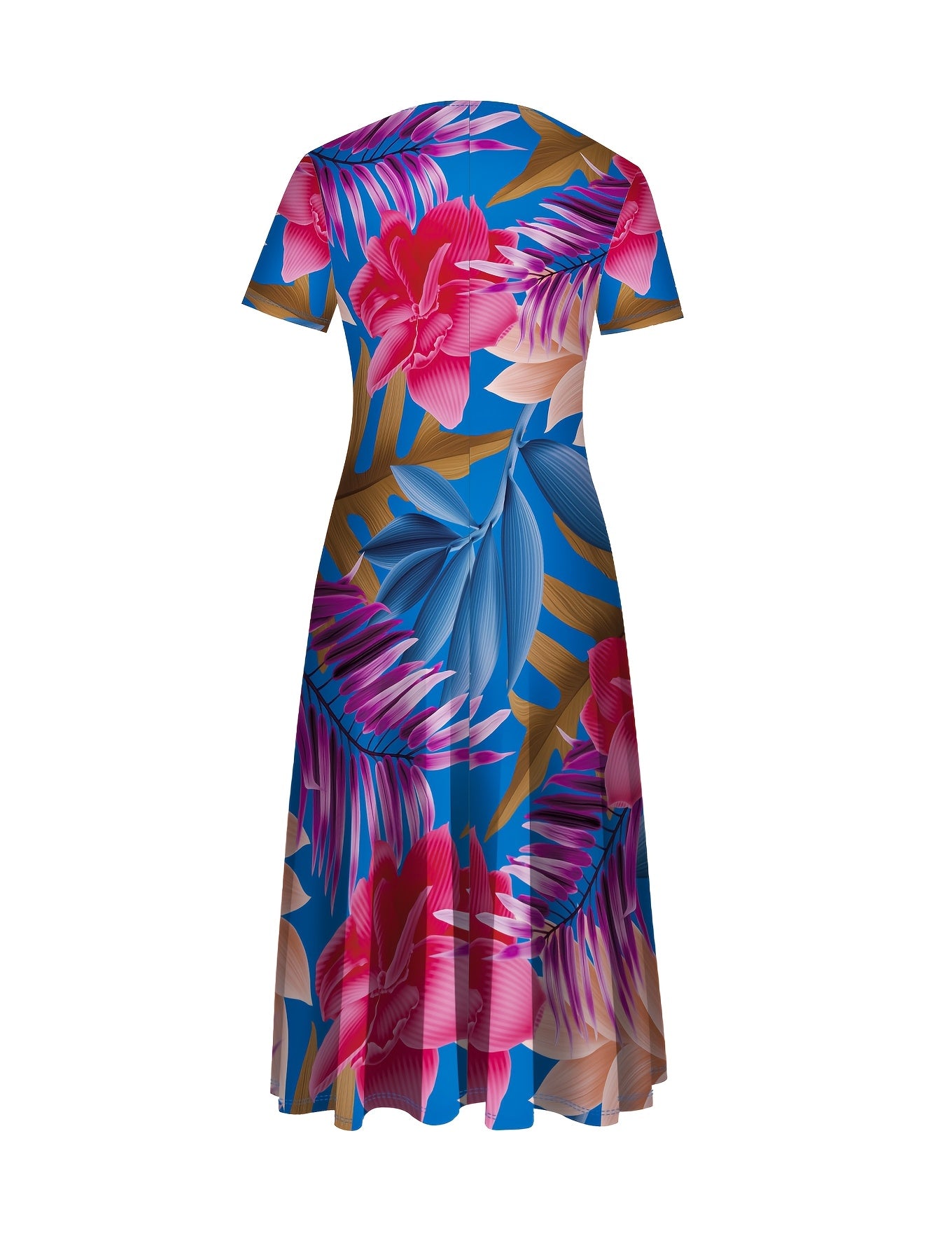 Women's Tropical Floral Print A-Line Maxi Dress