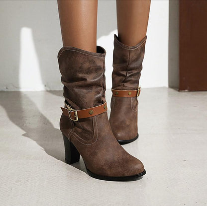 Pleated Mid-Heel Boots