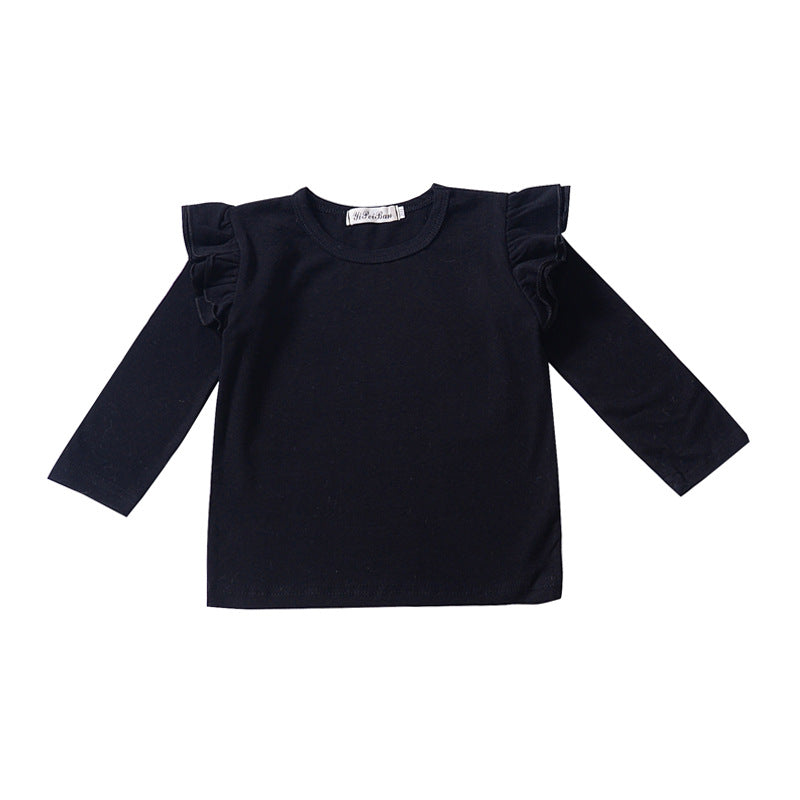 Multicolor Cotton Ruffle Sleeve T-Shirt for Girls