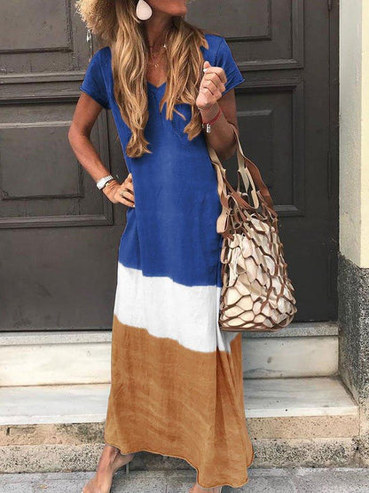 Trendy Gradient V-Neck Short Sleeve Dress